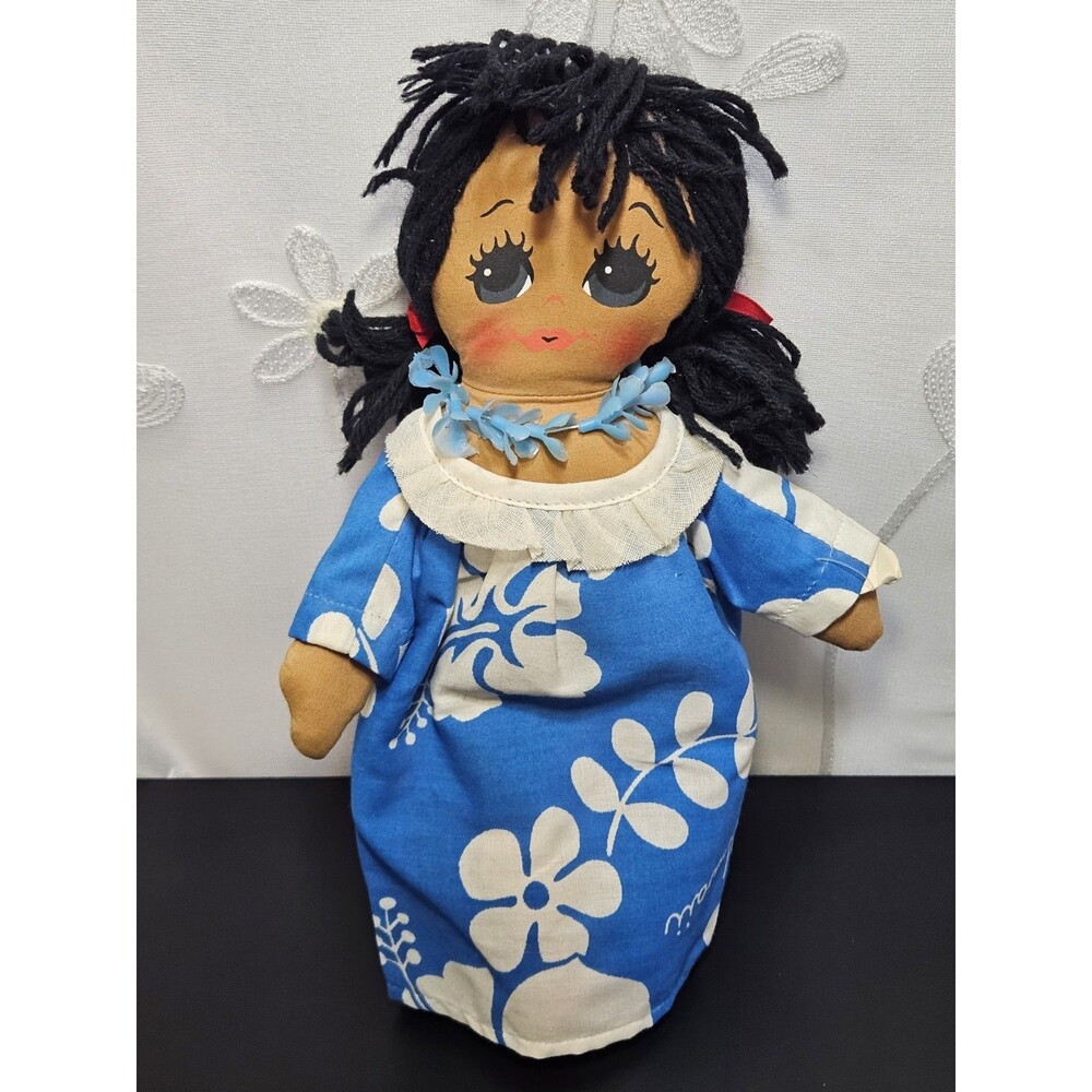 Vintage Hattie Cloth Rag Doll Hawaii Aloha Mumu Island Polynesian Lei Cloth 13IN